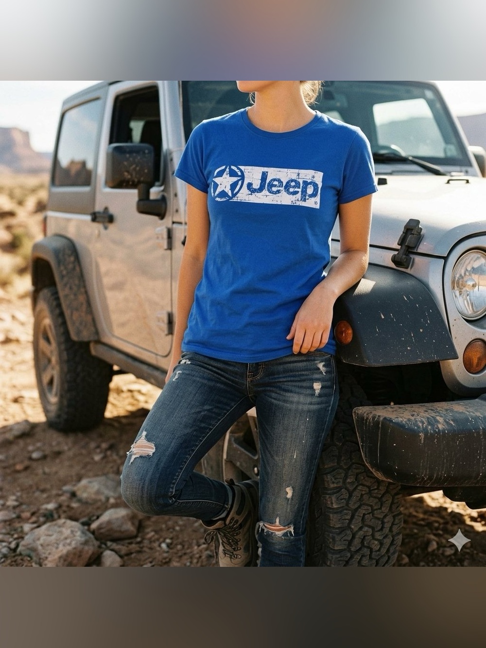 Jeep Distressed Box Star Logo Graphic Tee Blue M